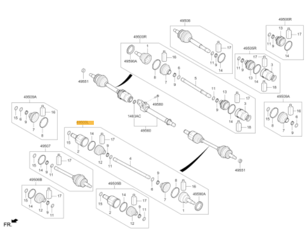 49500-S0000 OEM Hyundai Aandrijfas Links Hyundai i30N 2017-2020