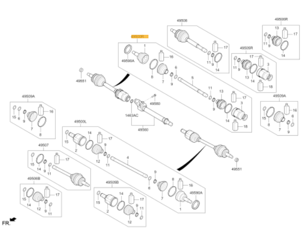49501-S0000 OEM Hyundai Aandrijfas Rechts Hyundai i30N 2017-2020