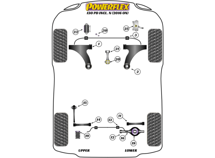 Powerflex Polyurethaan Rubbers 2st Rear Lower Rear Control Arm Bush (Nr. 12) voor Hyundai i30N Performance incl. Facelift (2017+)