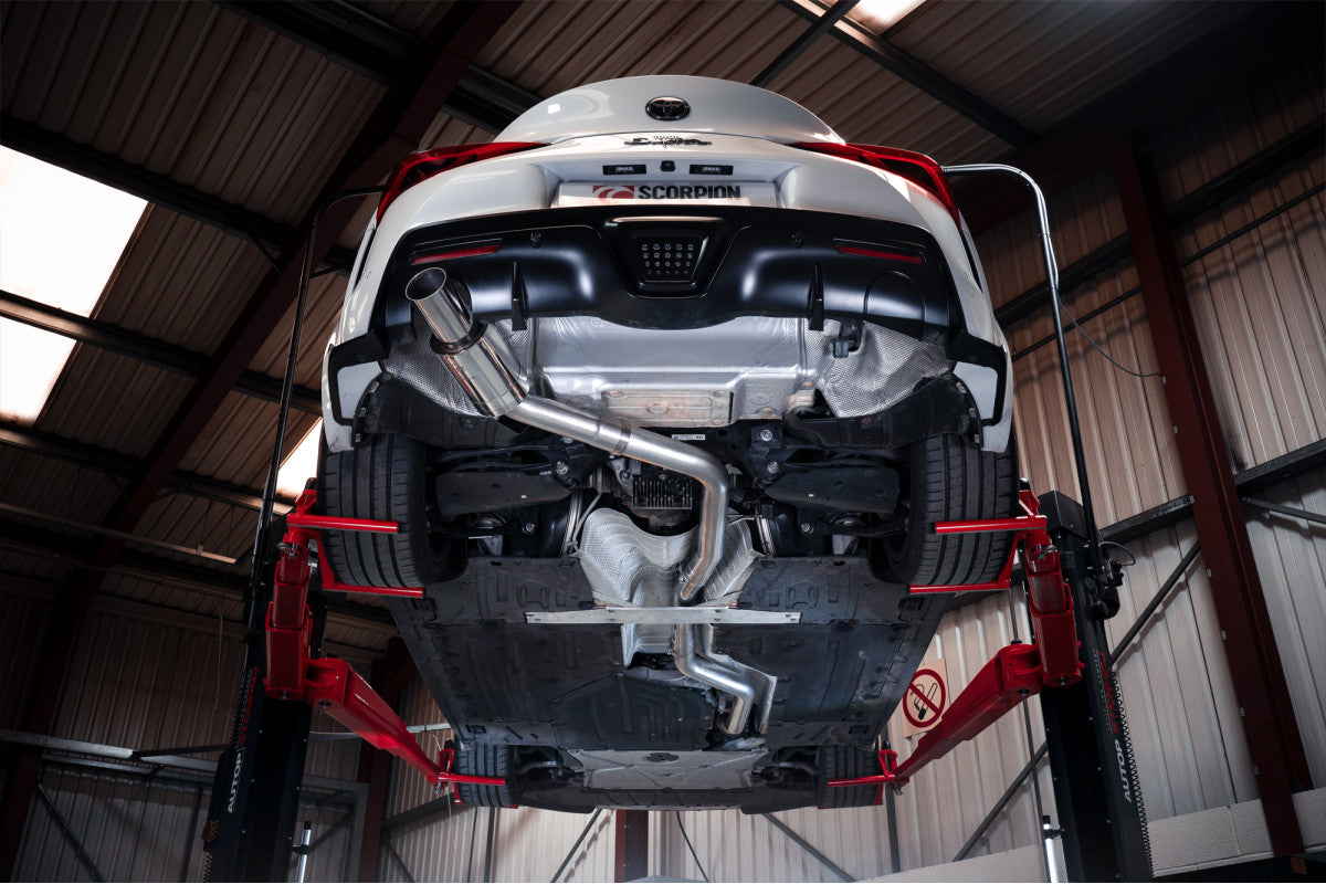 STYS010 Scorpion 80MM Cat-Back-Einzelausgangsauspuffanlage (+OPF-Entfernung) für Toyota GR Supra A90 B58 3.0 (2019+)