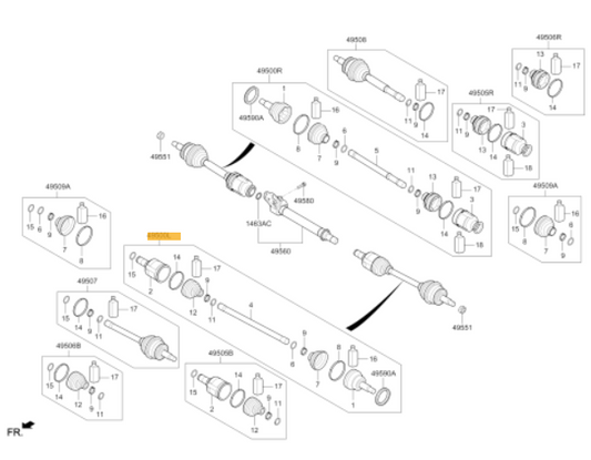 49500-S0000 OEM Hyundai Aandrijfas Links Hyundai i30N 2017-2020
